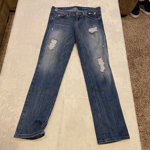 Fade To Blue Distressed Mid Rise Boyfriend Jeans